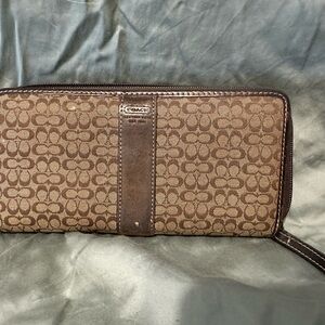 Coach Brown Signature Zip-Around Wallet